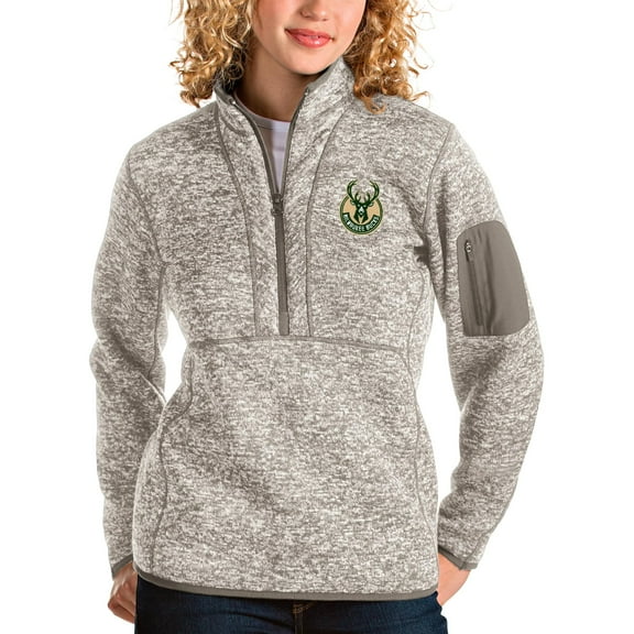 Women's Antigua Natural Milwaukee Bucks Fortune Quarter-Zip Pullover Jacket