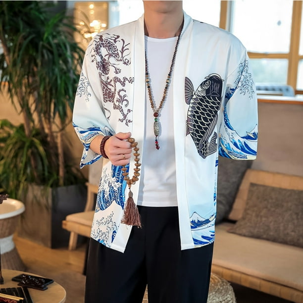 Unisex Classic Carp Printed Open Front Kimono Cardigan Summer