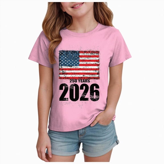 Gubotare Patriotic T Shirts for Kids Girls Shirt for Girls Patriotic Fourth of July T Shirts USA T-Shirt Size 7-8 (Pink,7-8 Years)