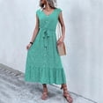 thumbnail image 2 of B91xZ Robes pour les Femmes 2024 Élégant Bouton Manches Courtes vers le Bas Robe Casual Cravate Taille Midi Robes, Vert M, 2 of 5