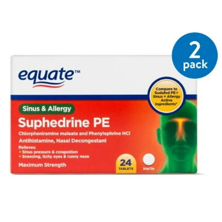 (2 Pack) Equate Sinus & Allergy Maximum Strength Nasal Decongestant Tablets, 24 (Best Medicine For Congested Sinuses)