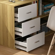 OXYLIFE Home Office Desk, 55 Inch Wood and Metal Study Corner Desk, Writing Workstation with Shelves and File Cabinet, Oak