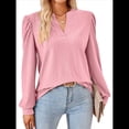 thumbnail image 3 of Blusas para Mujer, Elegantes, Informales, con Cuello en V, Larga, Blusas para Mujer con Mangas Abullonadas Rosa L, 3 of 10