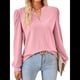 thumbnail image 3 of Blusas para Mujer, Elegantes, Informales, con Cuello en V, Larga, Blusas para Mujer con Mangas Abullonadas Rosa L, 3 of 10