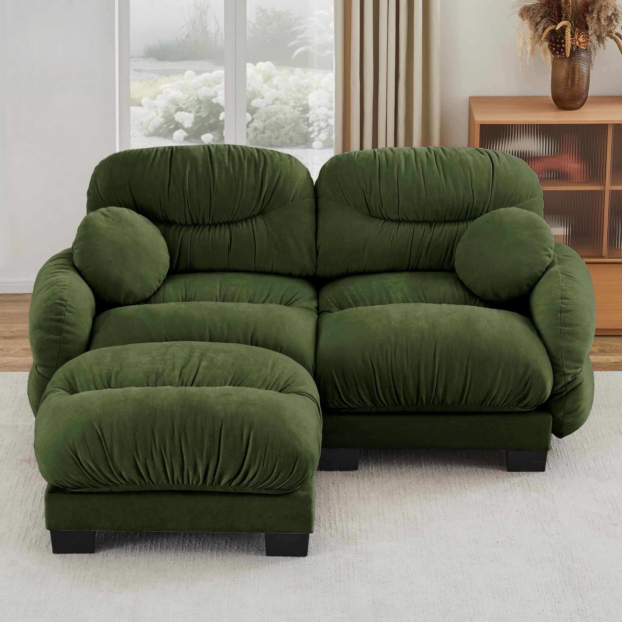 81" L Shape 2 Seater Sectional Couch Cozy Chenille Modular Sofa with Ottoman and 2 Throw Pillows