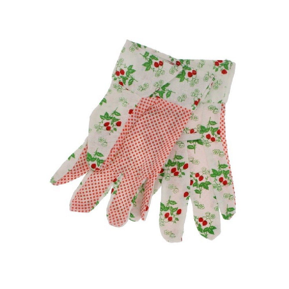 HB Smith Gardening Gloves Cotton With PVC Dot Grip M/L Assorted Floral 2 Pairs 