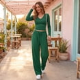 thumbnail image 6 of Lounge Set V Neck Ruched Long Sleeve Crop Top Drawstring Wide Leg Pants Sets for Women Cozy Loose Fit Casual Outfits Blue M, 6 of 7