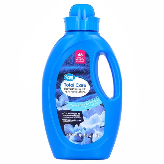 Great Value Total Care Liquid Fabric Softener, Blooming Fields Scent, 46 fl oz, 46 Small Loads