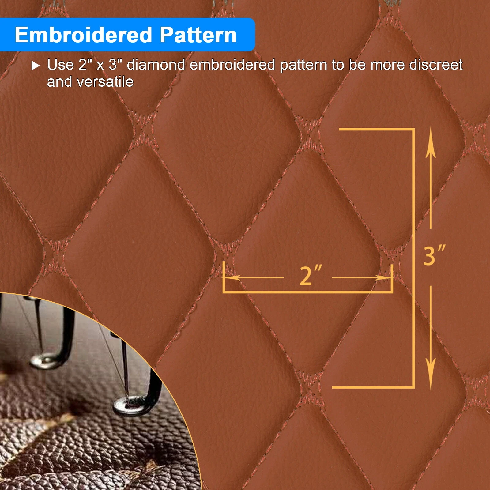 Telimocy 59" W Vinyl Faux Leather Fabric Diamond Quilted with 6mm Foam Backing for Car Headliner Upholstery DIY Furniture Decoration, Brown, Sold by Yard