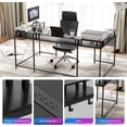 thumbnail image 5 of Yiwa U Shaped Desk with Monitor Stand, 79" Reversible U Shaped Computer Desk with Power Outlet, LED Lights & Storage Bag, Black, 5 of 6