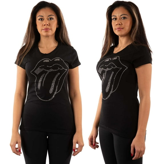 The Rolling Stones Ladies Embellished T-Shirt: Tongue (Large)