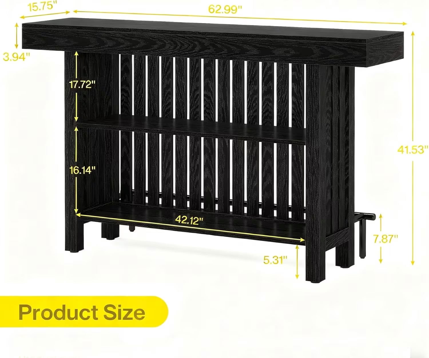 MAYEERTY 63" Bar Table with 2-Tier Storage and Footrest, Modern Home Bar Table for Living Room, Dining Room