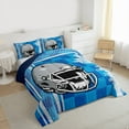thumbnail image 3 of Homewish Rugby Helmat Queen Comforter Set,Boys Football Sport Bedding Sets,Blue Geometric Checkered Stripe Bedding Comforter Set For Teens,Microfiber Bedroom Decor Reversible,3-Piece, 3 of 8