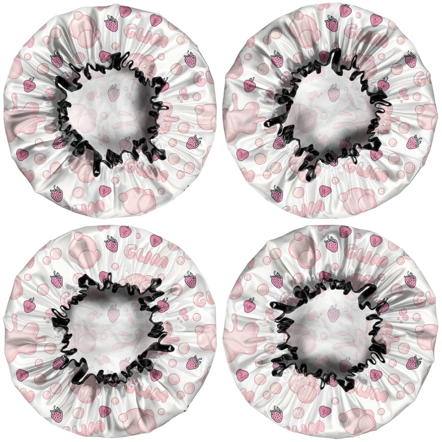 Shower Caps,Red Strawberry Plants Gum White Pattern Waterproof Shower Cap for Women 4 Pieces,Double Reusable Hair Cover for Shower PEVA Elastic Stretch Hem