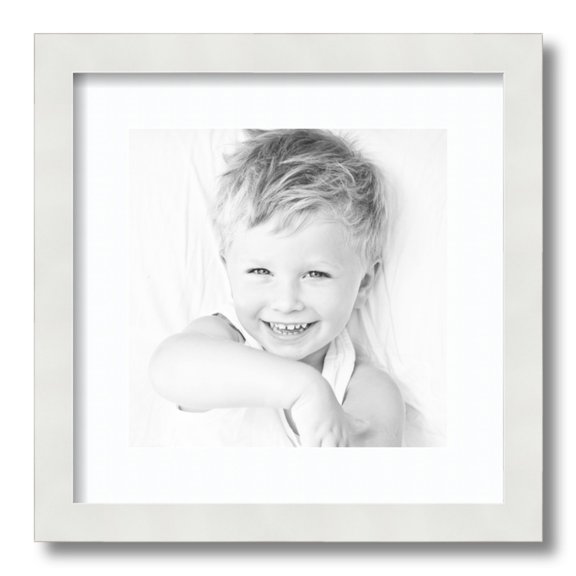 ArtToFrames 14x14 Matted Picture Frame with 10x10 Single Mat Photo Opening Framed in 1.25 Satin White Frame and 2 Grey Beige Mat (FWM-3966-14x14)