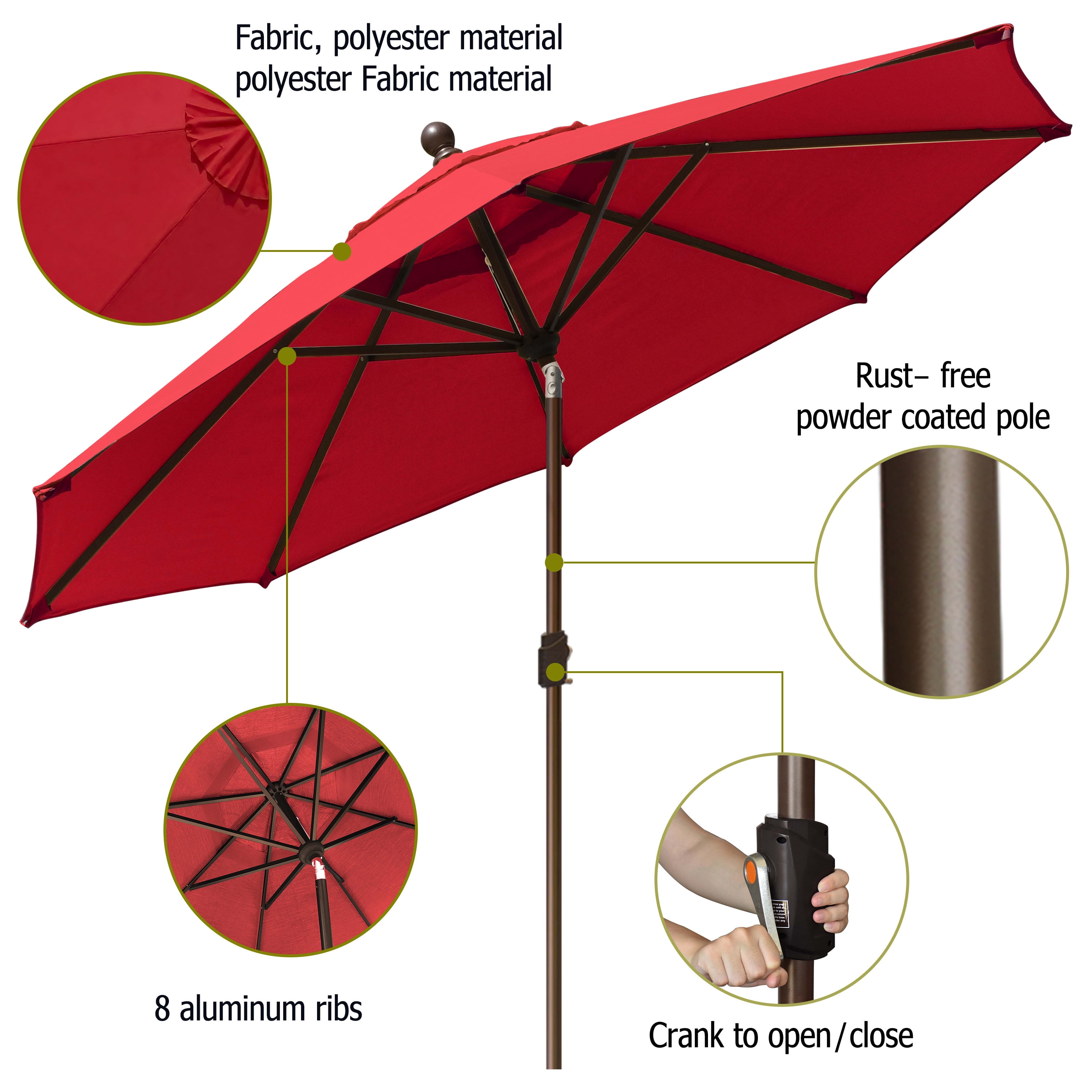 EliteShade 9Ft Market Umbrella Patio Outdoor Table Umbrella with Ventilation and 5 Years Non-Fading Guarantee，Ruby