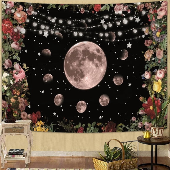 Moon Phase Wall Decor Moonlit Garden Tapestry for Bedroom Retro Tapestries Wall Hanging for Dorm,60Wx50H