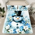 thumbnail image 2 of jejeloiu Christmas Snowmen Oil Painting Rustic Floral Queen Sheet Set,Super Cozy Children Bedding,4 Pieces, 2 of 7