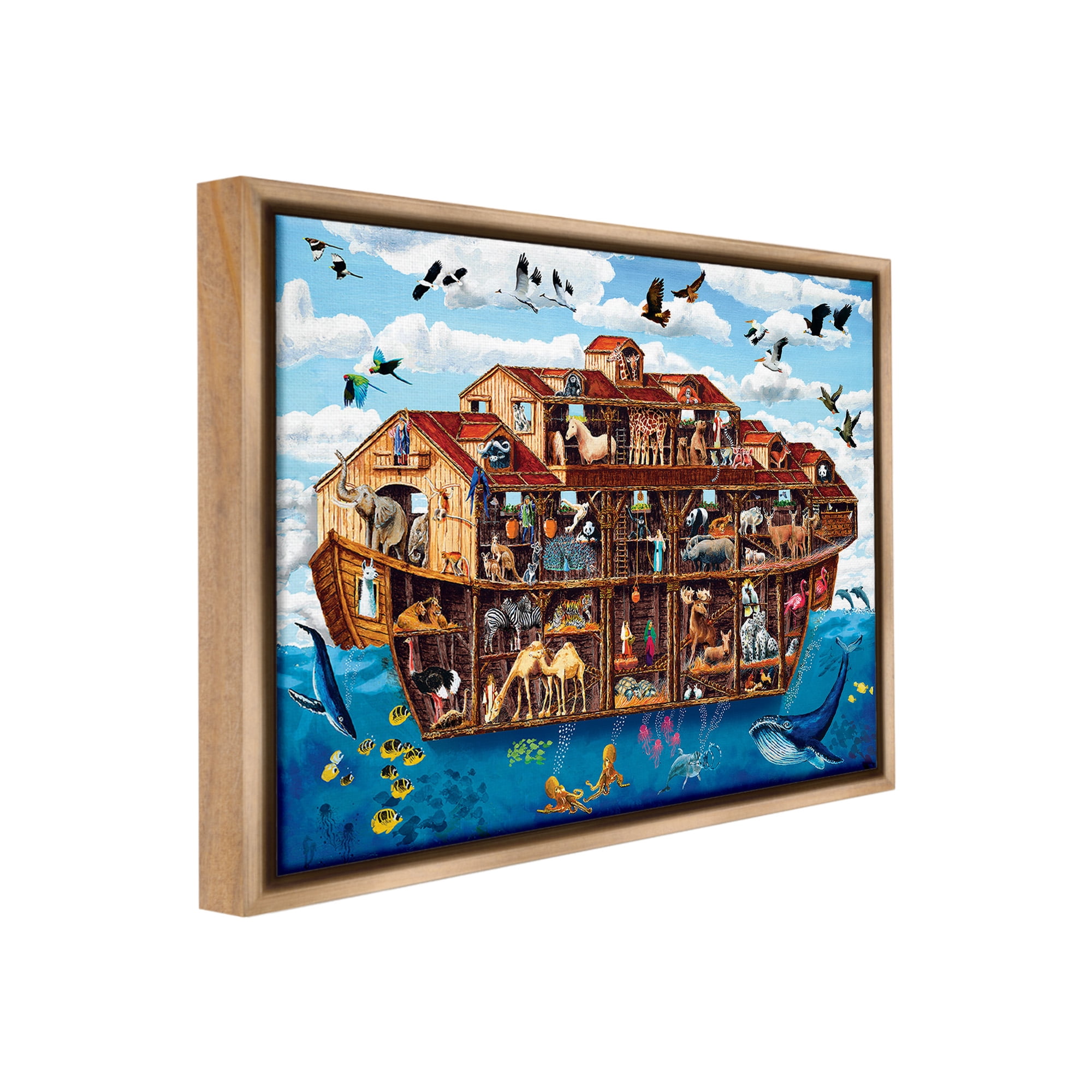Stupell Industries Noah's Ark Animals Animals & Insects Painting Brown Floater Framed Canvas Art Print Wall Art, 31 x 25