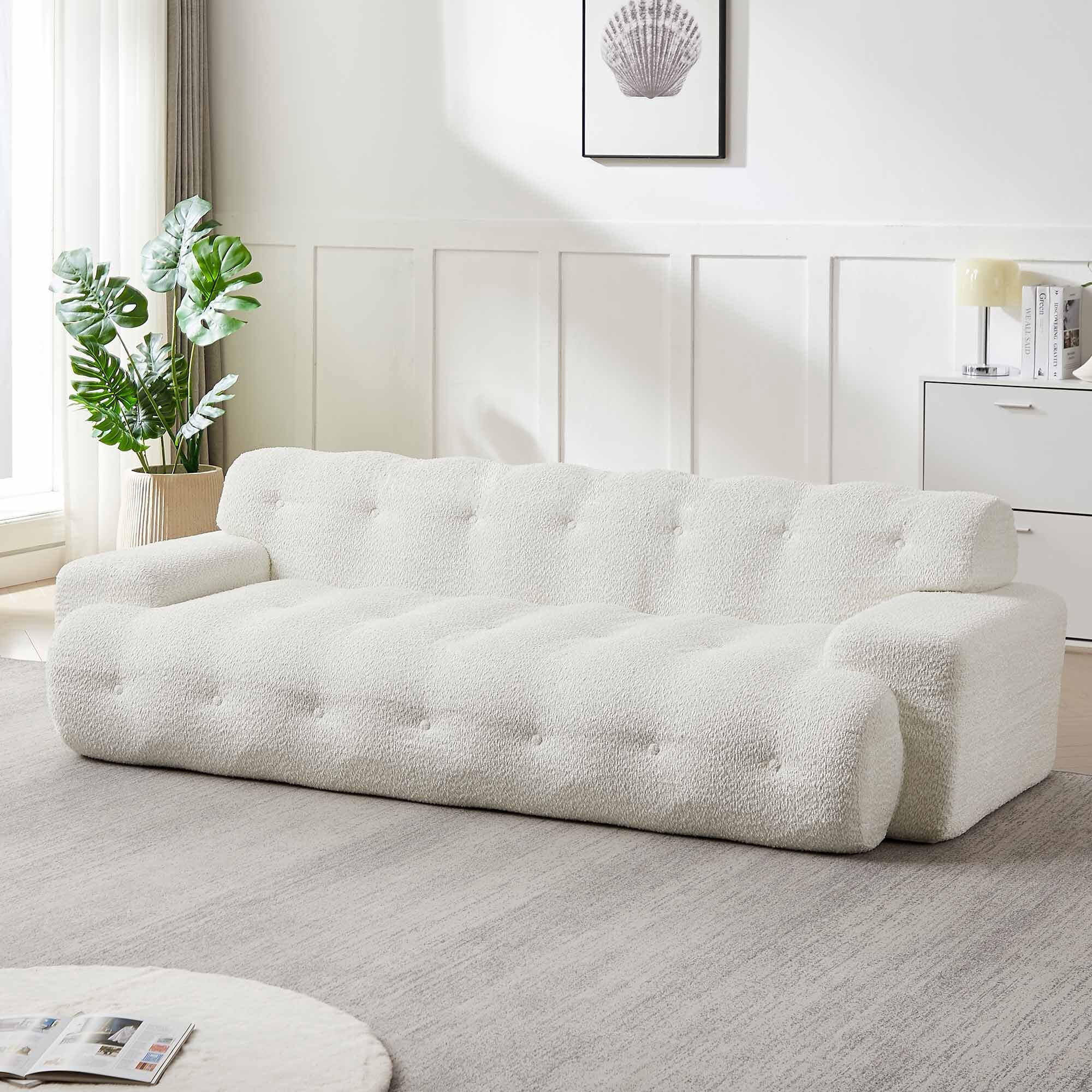 Lunale Boneless Cloud Sofa, No Assembly Required, Modern 3-Seater Chenille Couch for Living Room, Beige