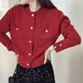 thumbnail image 1 of Cárdigan de punto con botones dorados y cuello redondo estilo Chanel de estilo europeo para primavera y otoño, suéter sencillo ajustado y moderno que combina con todo para mujer, 1 of 5