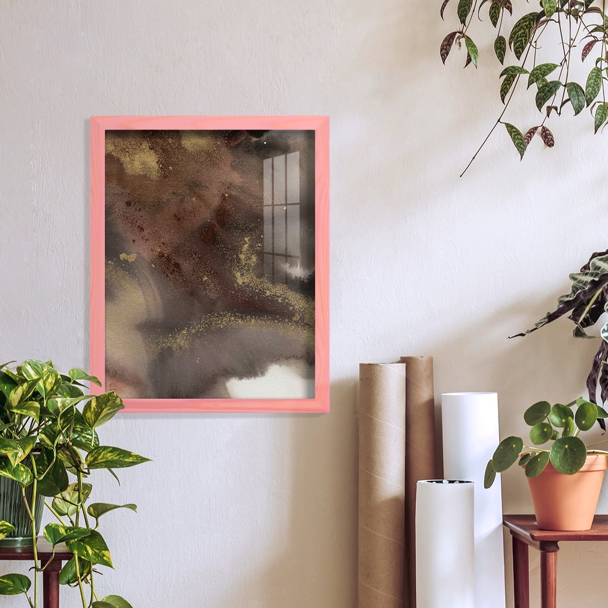 Mountain Seasons IV - Framed Print w/glass - Sunset Pink
