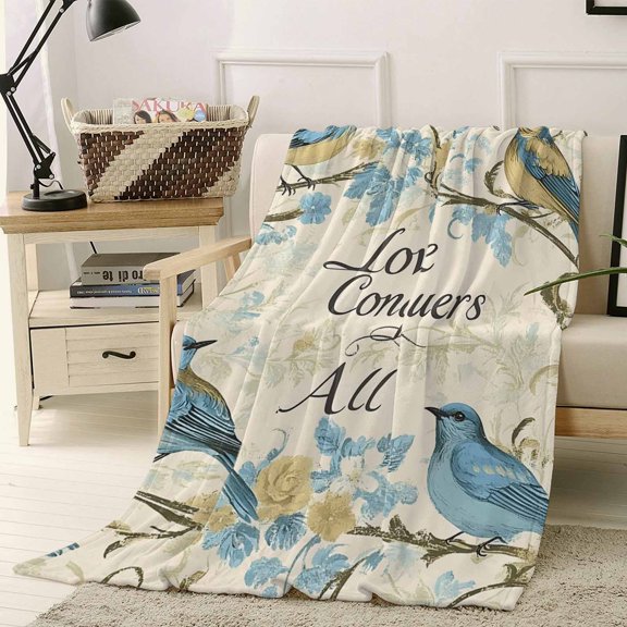 Throw Blanket Fleece Throw Blanket 30x40in, Vintage Flower Bird Soft Lightweight Bed Blankets Watercolor Retro Floral Fuzzy Couch Blankets for All Season
