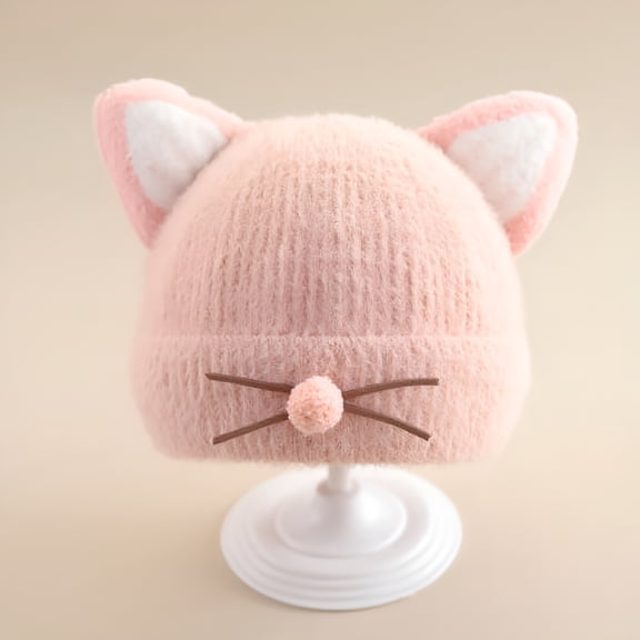 TELOLY Infant Toddler Winter Warm Hat Skin-Friendly Wear Resistant Cotton Cat Ears Cap for 1-3 Years Old Baby Cat Ears