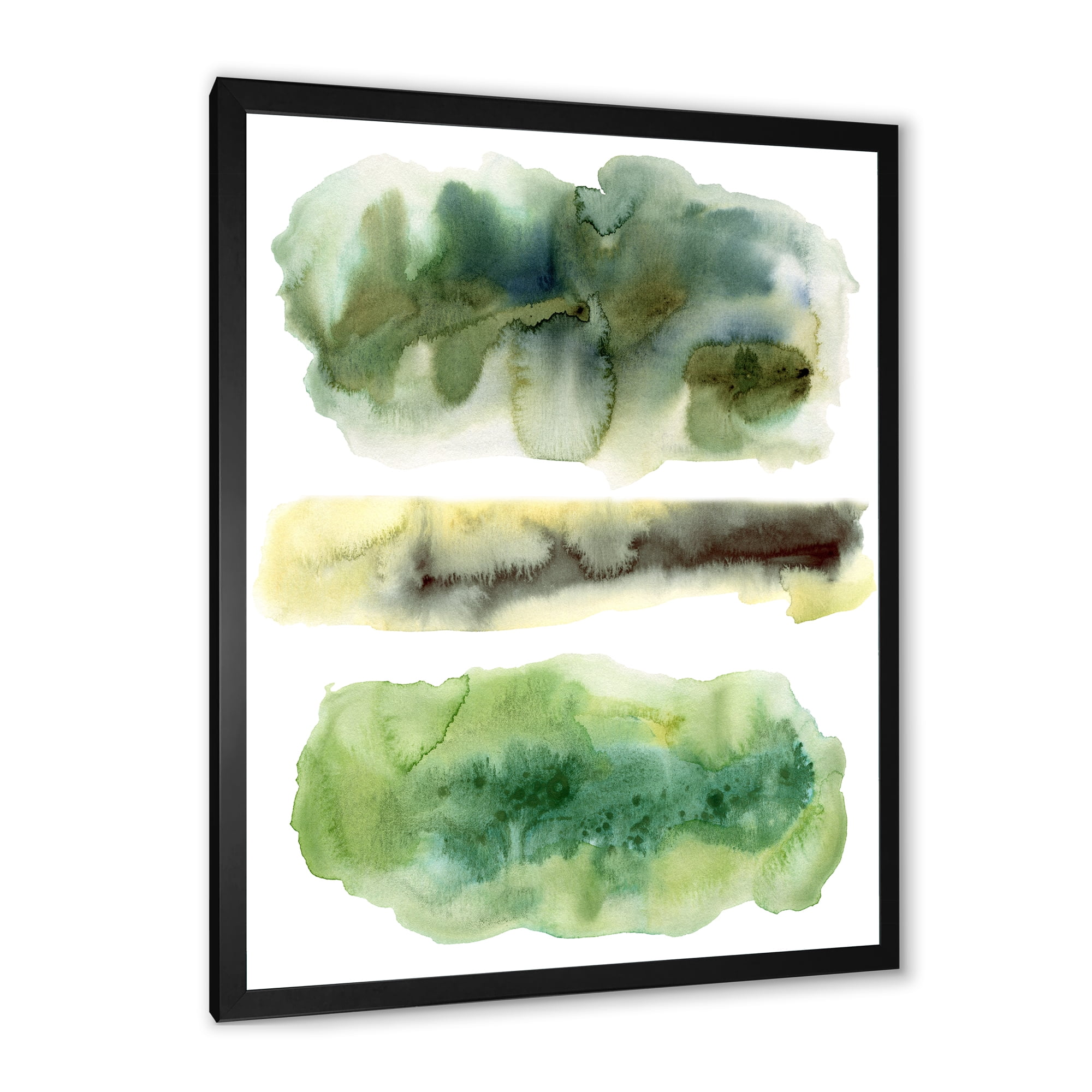 Designart 'Golden Green Abstract Clouds III' Modern Framed Art Print