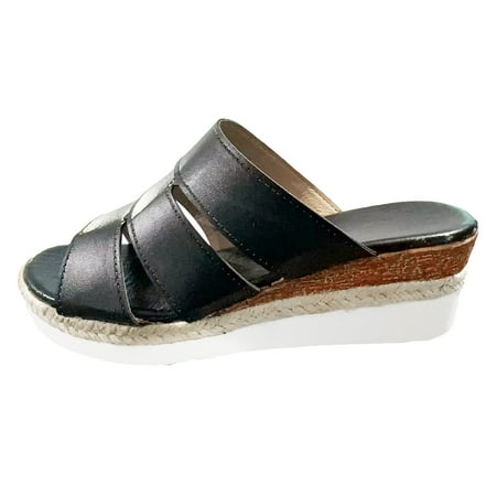 

Liaosiiii Ladies Summer Casual Solid Colour Soft Leather Shiny Thick Bottom Beach Slope Heel Large Size Sandals Slippers Borne Shoes Shoes Women Sandals