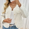 thumbnail image 4 of Ruimatai Women's Tweed Cropped Blazer Jacket Pearl Accent Long Sleeve Button Front Pocket Elegant Office Casual Outerwear Coat, 4 of 9