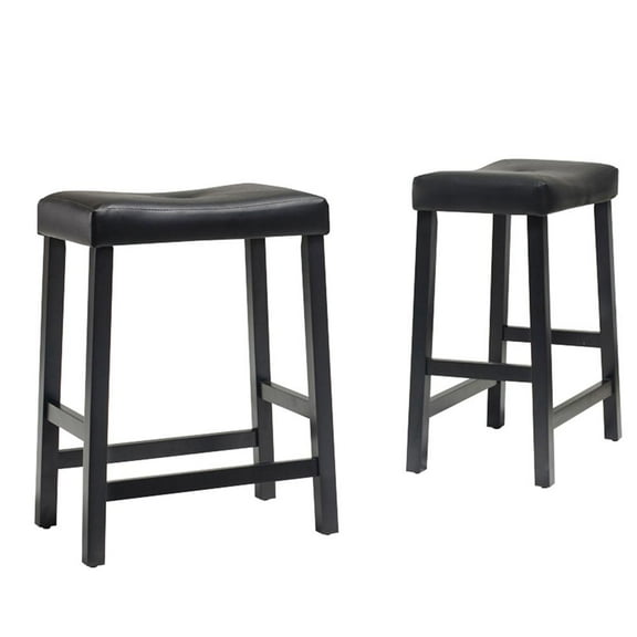 UPHOLSTERED SADDLE SEAT BAR STOOL IN BLACK FINISH WITH 24 INCH SEAT HEIGHT. (SET OF TWO)