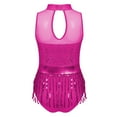 thumbnail image 4 of TiaoBug Kids Girls Sequin Tassel Jazz Latin Dance Leotard Sleeveless Tango Rumba Samba Salsa Ballroom Dance Dress Hot Pink 10, 4 of 5