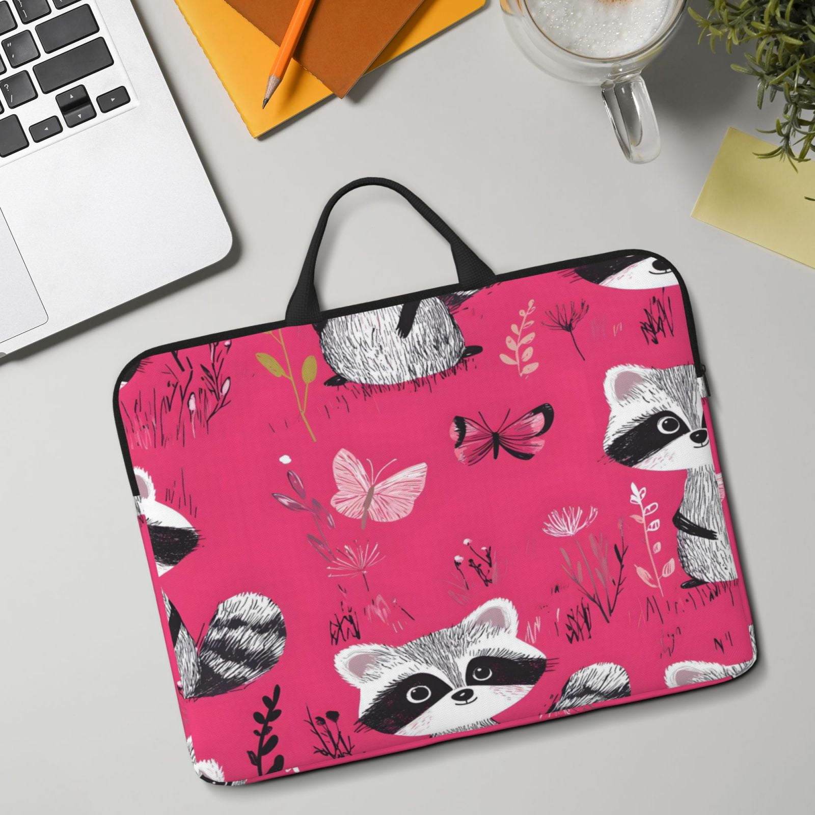 Laptop Sleeve Bag For Women Men 14inch Waterproof Durable Protective Computer Carrying Cover Handle Laptop Case Bag Chic Raccoon