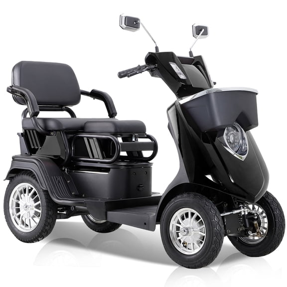QEEKA 2-Seater Heavy-Duty All-Terrain Electric Mobility Scooter for Adults & Seniors,1000W Motor,500 LBS Capacity,Adjustable Seat,Black