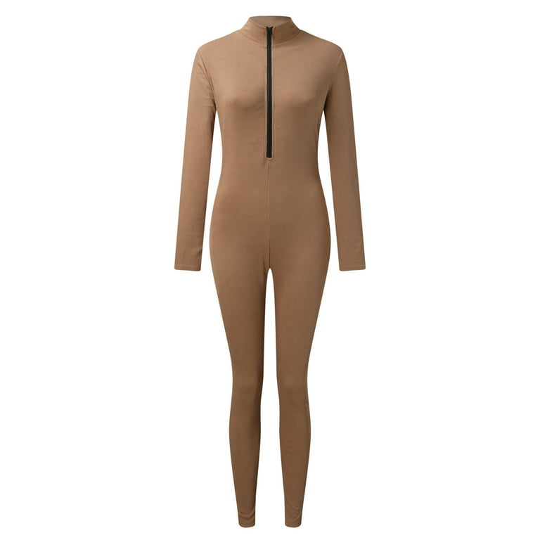 Bodysuit For Women Tummy Control Zipper V Neck Long Sleeve Rompers