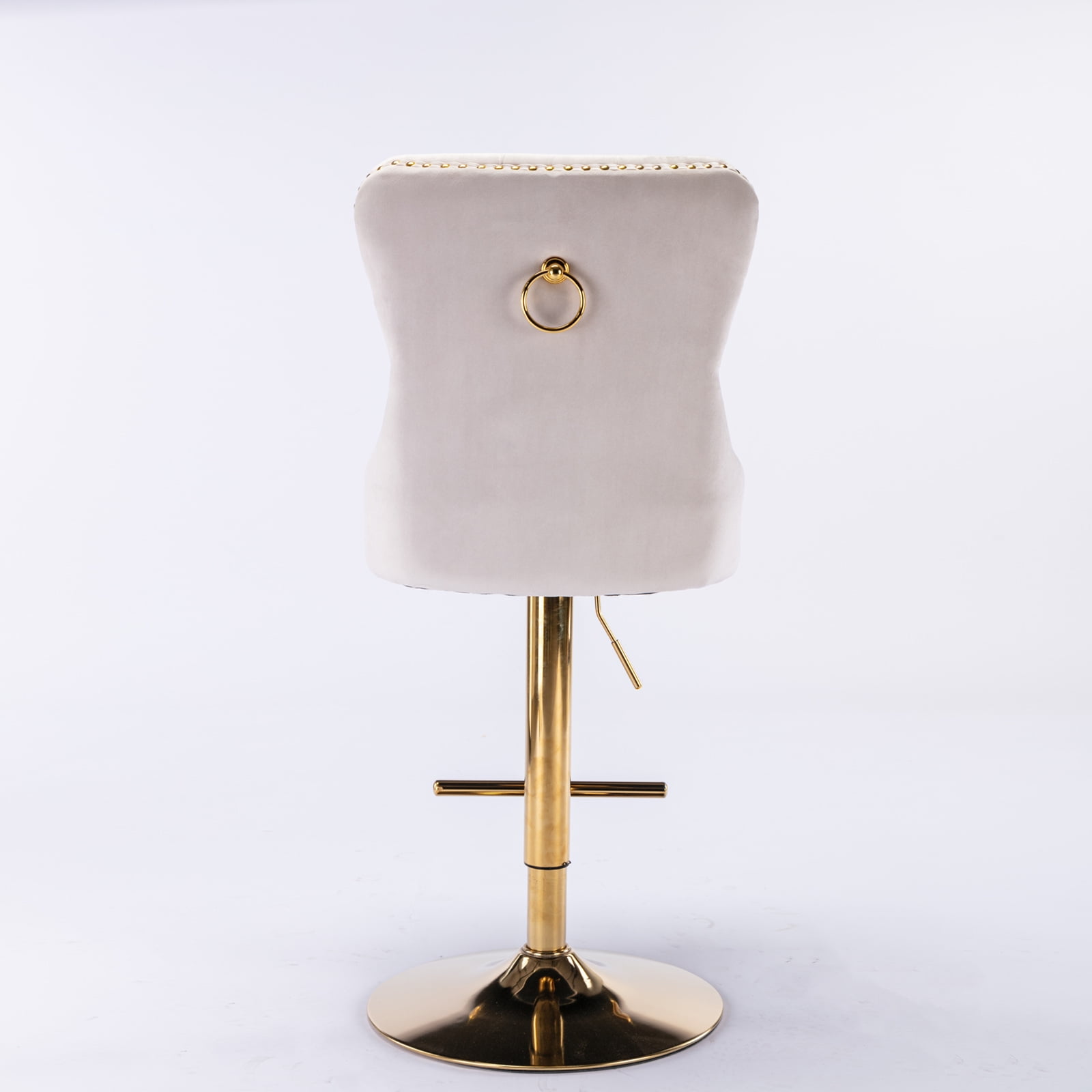 Yoneston Bar Stools Set of 2, Adjustable Height Bar Stools with Tufted Velvet Upholstery, Nailhead Trim & Gold Metal Base, Modern Counter Stools for Pub, Kitchen Island, Beige