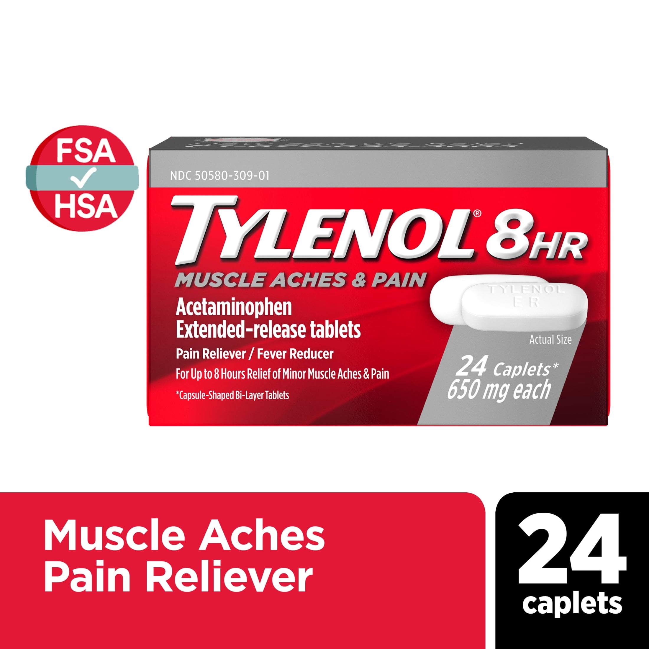 (6 pack) Tylenol 8 Hour Muscle Aches Pain Relief Tablets with Acetaminophen, 24 Count