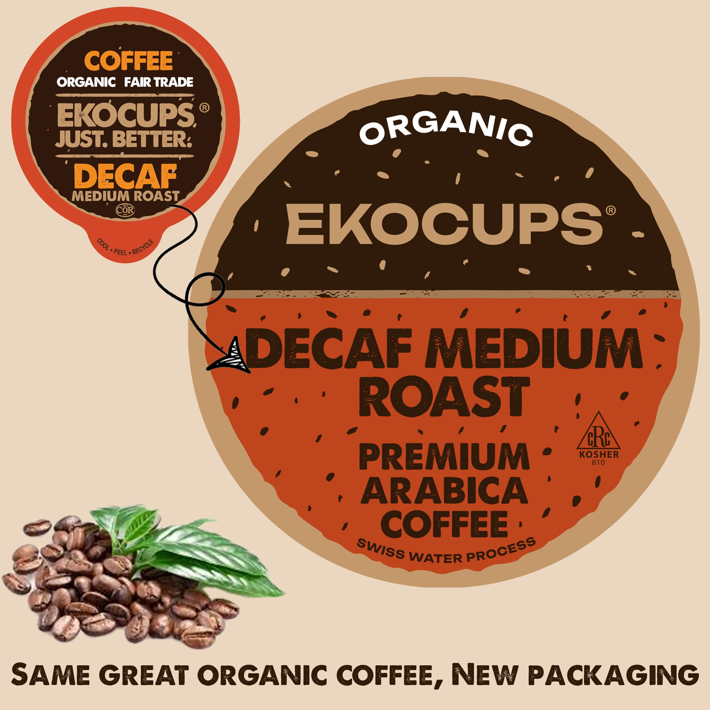 EKOCUPS Decaf Organic Coffee, Medium roast, 40 Count For Keurig K Cup Brewers