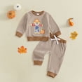 thumbnail image 2 of Akiihool Boys Suit Fall Baby Boy Clothes Football Outfit Letter Printed Long Sleeve Romper Shirt Tops and Pants 2PCS Set Khaki,6-12 Months, 2 of 4