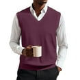 thumbnail image 2 of Huankd Sweater Vest Men V Neck Business Casual Sweaters Sleeveless Knitwear Knitted Pullover Formal Vest Top 2026 Deep Red 4XL, 2 of 6