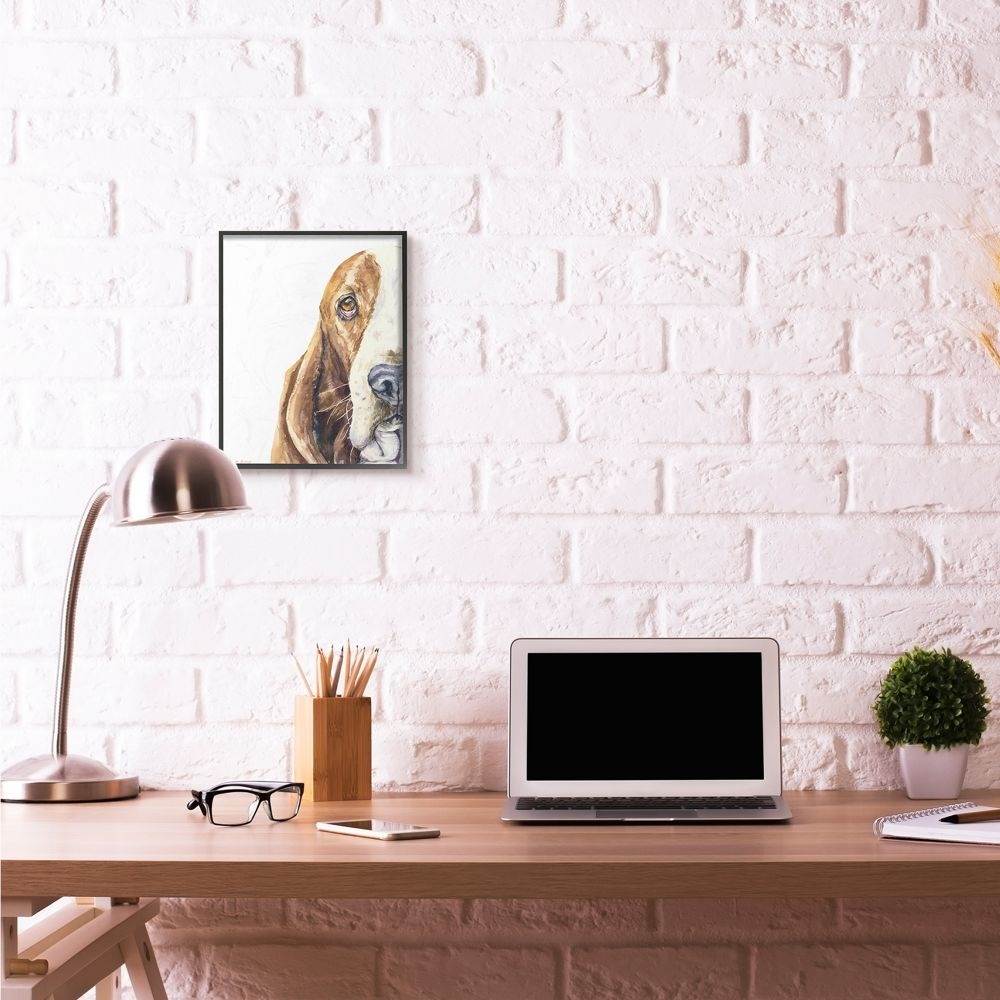 Stupell Industries Cute Large Dog Head Basset Hound Pet Animal Watercolor Painting Framed Giclee Texturized Art by George Dyachenko