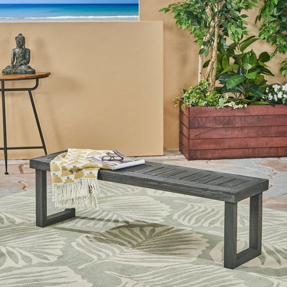 Zoe Outdoor Acacia Wood Bench, Sandblast Dark Grey