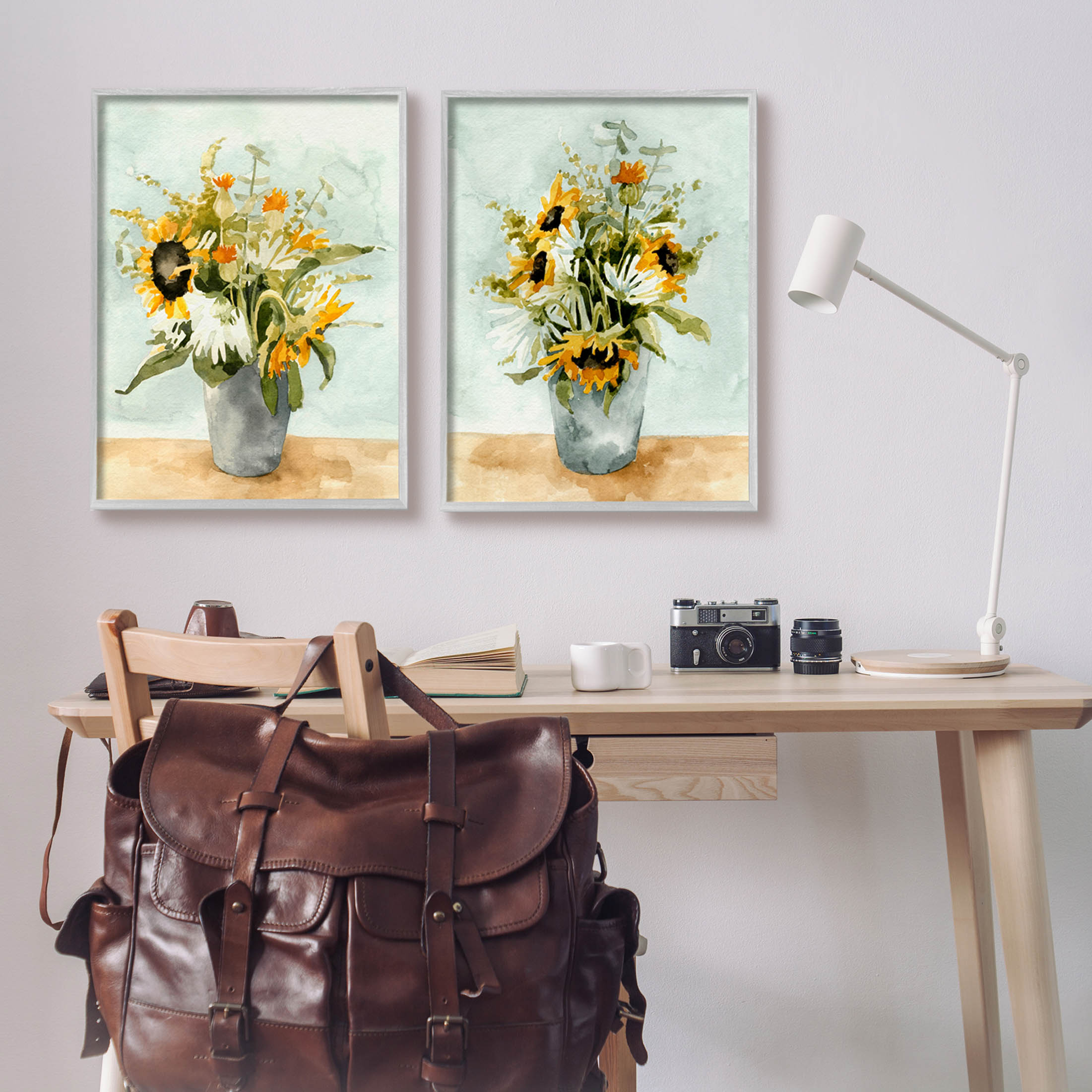 Stupell Industries Traditional Country Sunflower Bouquets Painting Gray Framed Art Print Wall Art, Set of 2, Design by Emma Caroline