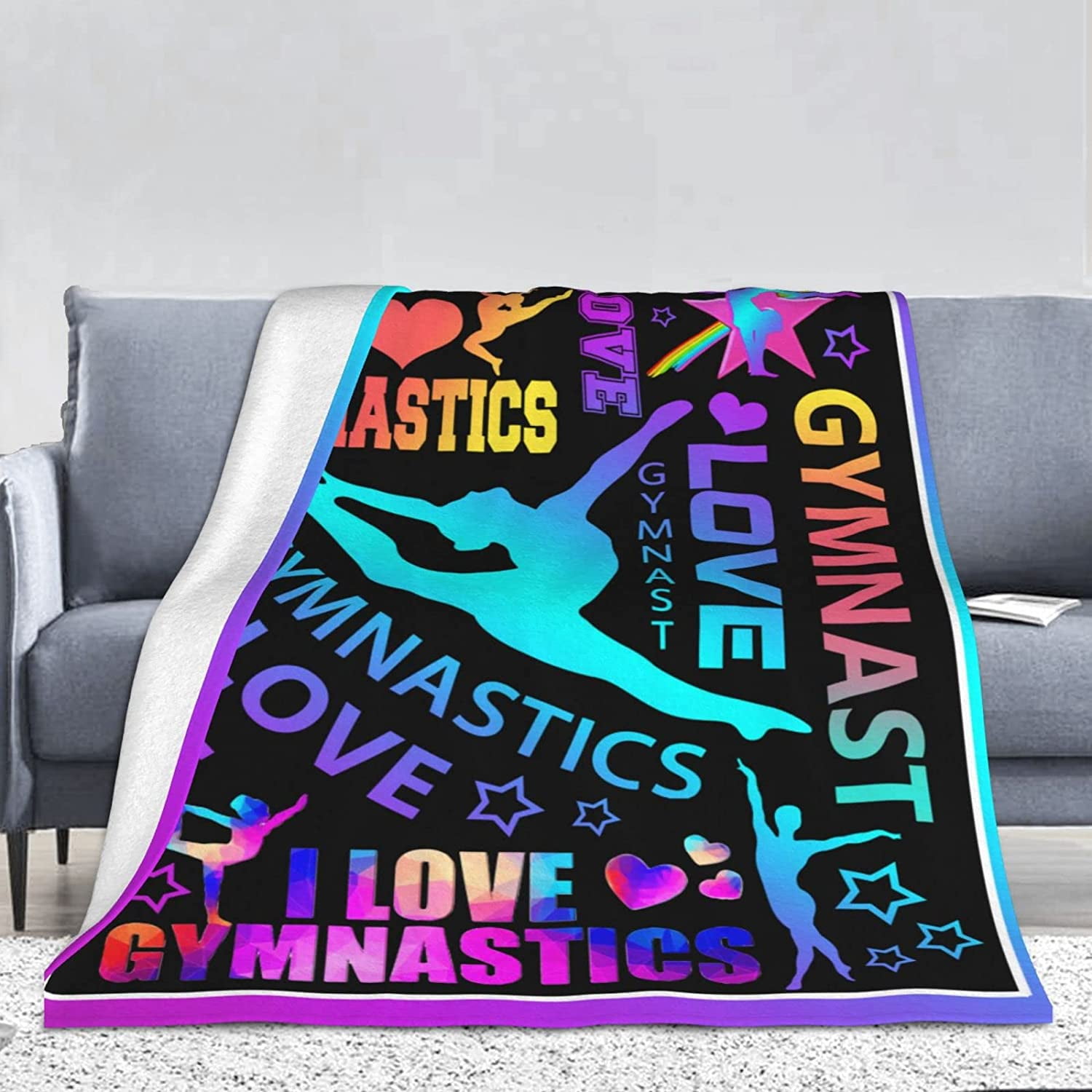 Blanket Love Gymnastics for Girls Gymnastics Lovers Gymnast Gifts Throw Blanket Teens Women Birthday Party Gifts Daughter Granddaughter Flannel Fleece Blankets for Bed Sofa Living Room Bedroom Office