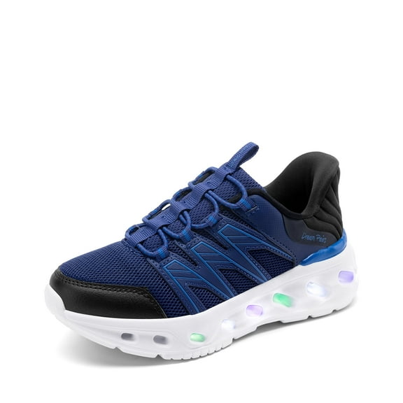 DREAM PAIRS Kids Light-Up Sneakers Slip-On Vegan Leather & Mesh Shoes with LED Lights & Shock-Absorbing Design