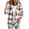 thumbnail image 6 of Lmnyox Fleece Jackets for Women Casual Plaid Button Down Hooded Coats Winter Cozy Long Sleeve Jackets, 6 of 9