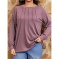 thumbnail image 4 of MIFATER Plus Size T Shirts for Women Long Sleeve Tunic Tops Fall Crewneck Pleated Blouses Soild Color Loose Shirts for Women, 4 of 5