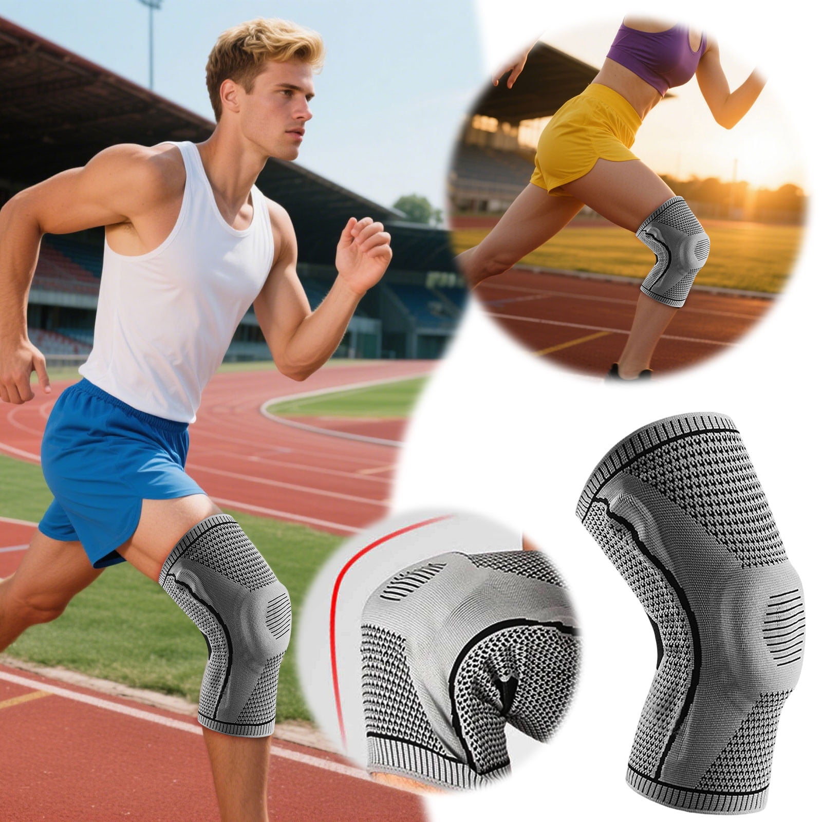 3Pair Knee Compression Sleeve with Stabilizers - Medical Grade Knee Support Brace for Pain Relief, Meniscus Tears & Sports Injuries - Ideal for Running, Hiking, Gym & Workout - Unisex Design