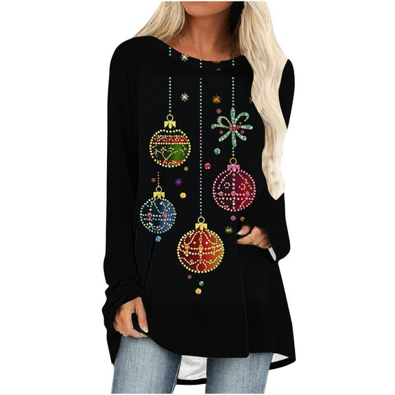Winter Saving Talove Long Sleeve Shirts for Women Graphic Printed Sweatshirt Fall Fashion Must Haves Ladies Shirts And Tops Womens Tops Trendy Plus Size Christmas Shirts
